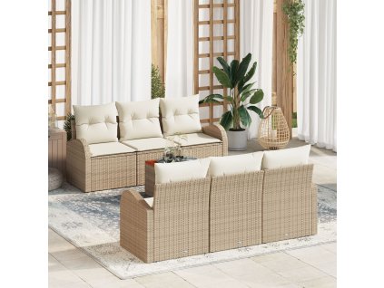 Sada zahradních pohovek 7 pcs Béžová Poly ratan