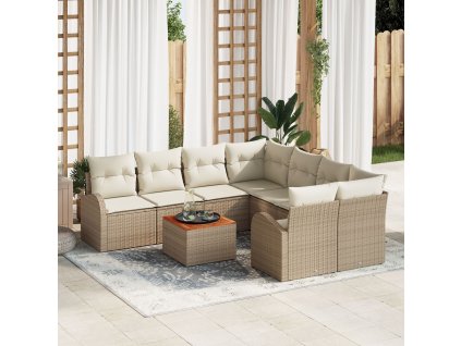 Sada zahradních pohovek 9 pcs Béžová Poly ratan