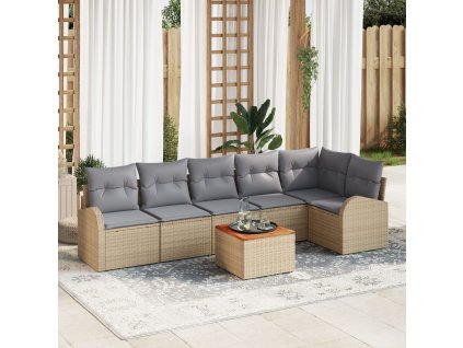 Sada zahradních pohovek 7 pcs Béžová Poly ratan