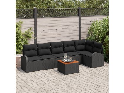 Sada zahradních pohovek 7 pcs Černá Poly ratan