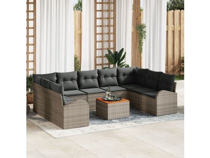 Sada zahradních pohovek s polštářem 10 pcs Šedá Poly ratan