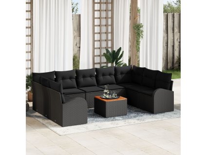 Sada zahradních pohovek s polštářem 10 pcs Černá Poly ratan