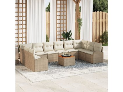 Sada zahradních pohovek s polštářem 11 pcs Béžová Poly ratan