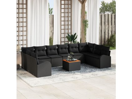 Sada zahradních pohovek s polštářem 11 pcs Černá Poly ratan