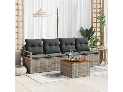 Sada zahradních pohovek s polštářem 5 pcs Šedá Poly ratan