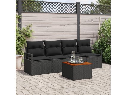 Sada zahradních pohovek s polštářem 5 pcs Černá Poly ratan