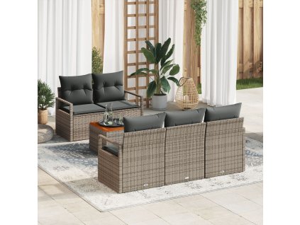 Sada zahradních pohovek s polštářem 6 pcs Šedá Poly ratan