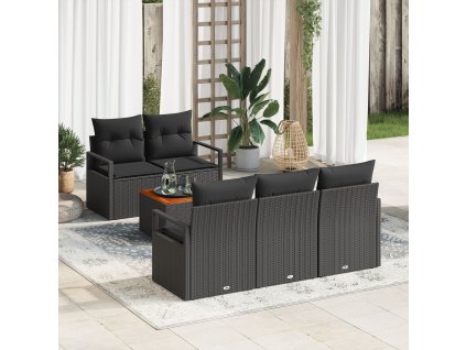 Sada zahradních pohovek s polštářem 6 pcs Černá Poly ratan