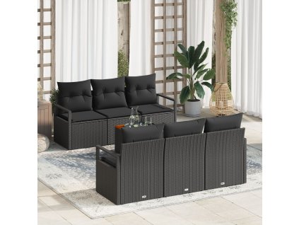 Sada zahradních pohovek s polštářem 7 pcs Černá Poly ratan