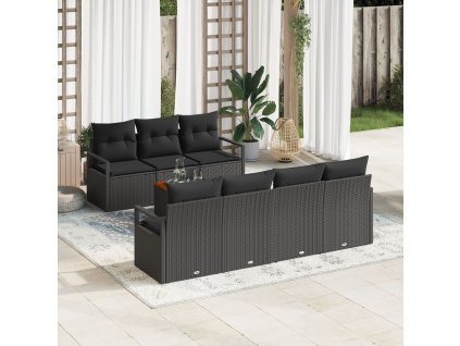 Sada zahradních pohovek s polštářem 8 pcs Černá Poly ratan