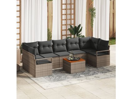 Sada zahradních pohovek s polštářem 8 pcs Šedá Poly ratan