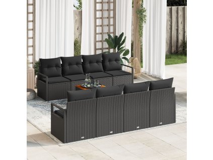 Sada zahradních pohovek s polštářem 9 pcs Černá Poly ratan