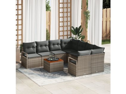 Sada zahradních pohovek s polštářem 9 pcs Šedá Poly ratan
