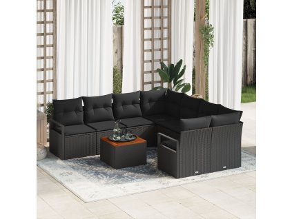 Sada zahradních pohovek s polštářem 9 pcs Černá Poly ratan