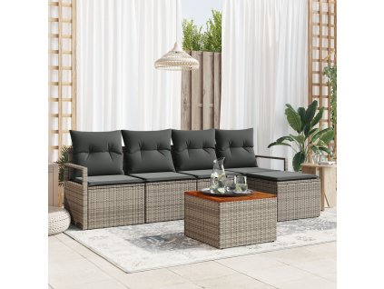 Sada zahradních pohovek s polštářem 6 pcs Šedá Poly ratan