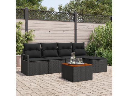 Sada zahradních pohovek s polštářem 6 pcs Černá Poly ratan