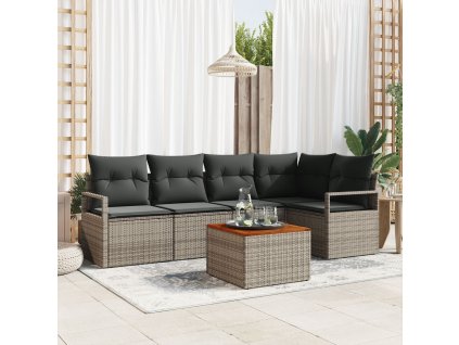 Sada zahradních pohovek s polštářem 6 pcs Šedá Poly ratan