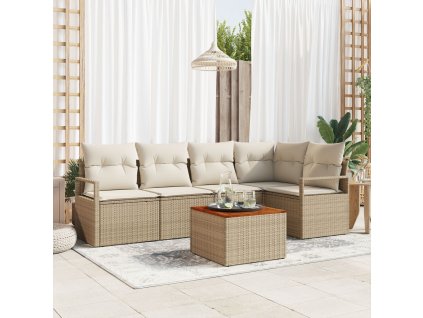 Sada zahradních pohovek s polštářem 6 pcs Béžová Poly ratan