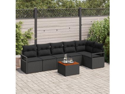 Sada zahradních pohovek s polštářem 7 pcs Černá Poly ratan