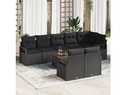 Sada zahradních pohovek s polštářem 9 pcs Černá Poly ratan