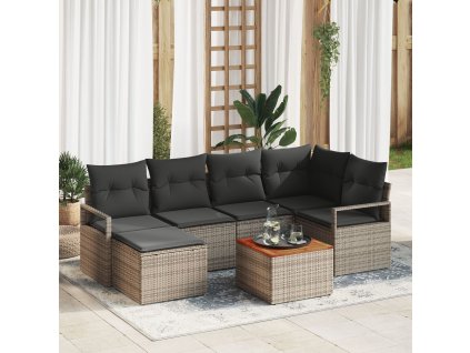 Sada zahradních pohovek s polštářem 7 pcs Šedá Poly ratan