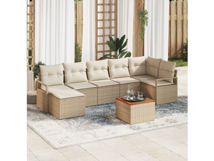 Sada zahradních pohovek s polštářem 8 pcs Béžová Poly ratan