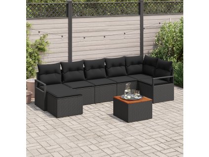 Sada zahradních pohovek s polštářem 8 pcs Černá Poly ratan