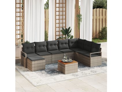 Sada zahradních pohovek s polštářem 9 pcs Šedá Poly ratan