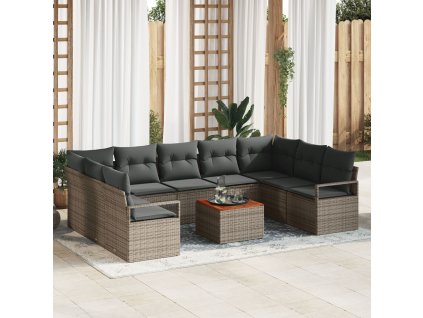 Sada zahradních pohovek s polštářem 10 pcs Šedá Poly ratan