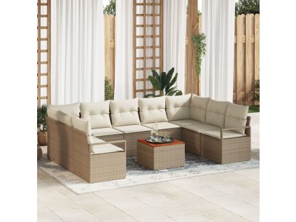 Sada zahradních pohovek s polštářem 10 pcs Béžová Poly ratan