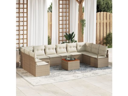 Sada zahradních pohovek s polštářem 11 pcs Béžová Poly ratan