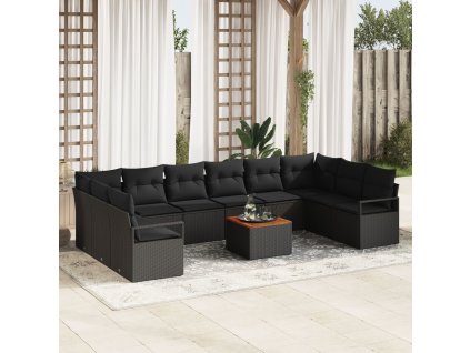 Sada zahradních pohovek s polštářem 11 pcs Černá Poly ratan