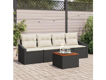 Sada zahradních pohovek s polštářem 5 pcs Černá Poly ratan