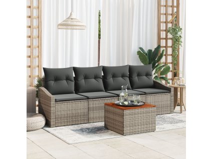 Sada zahradních pohovek s polštářem 5 pcs Šedá Poly ratan