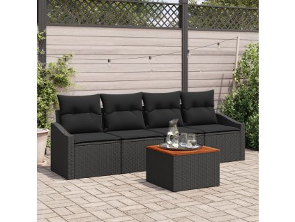 Sada zahradních pohovek s polštářem 5 pcs Černá Poly ratan