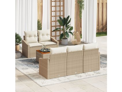 Sada zahradních pohovek s polštářem 6 pcs Béžová Poly ratan