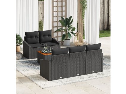 Sada zahradních pohovek s polštářem 6 pcs Černá Poly ratan