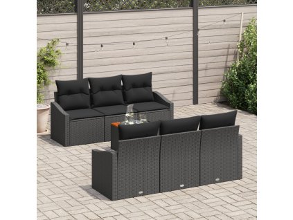 Sada zahradních pohovek s polštářem 7 pcs Černá Poly ratan
