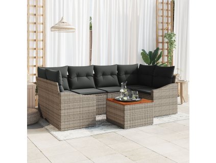 Sada zahradních pohovek s polštářem 7 pcs Šedá Poly ratan