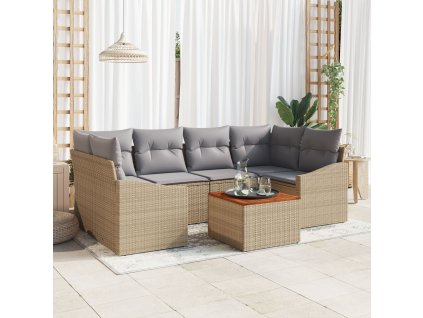 Sada zahradních pohovek s polštářem 7 pcs Béžová Poly ratan