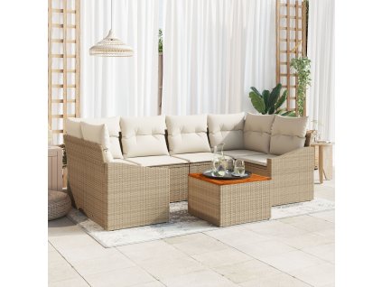 Sada zahradních pohovek s polštářem 7 pcs Béžová Poly ratan