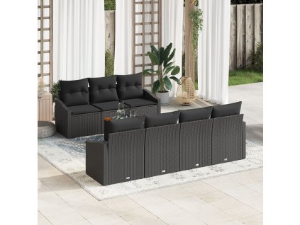 Sada zahradních pohovek s polštářem 8 pcs Černá Poly ratan