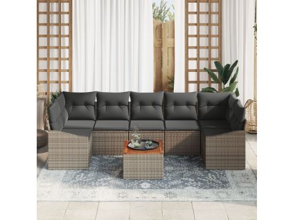 Sada zahradních pohovek s polštářem 8 pcs Šedá Poly ratan