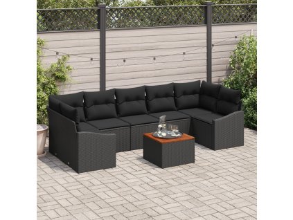 Sada zahradních pohovek s polštářem 8 pcs Černá Poly ratan
