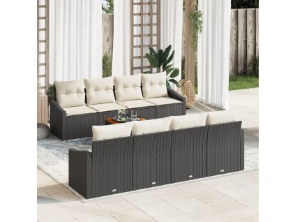 Sada zahradních pohovek s polštářem 9 pcs Černá Poly ratan