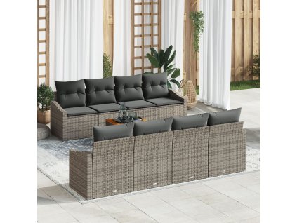 Sada zahradních pohovek s polštářem 9 pcs Šedá Poly ratan