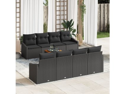 Sada zahradních pohovek s polštářem 9 pcs Černá Poly ratan