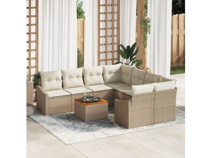 Sada zahradních pohovek s polštářem 9 pcs Béžová Poly ratan