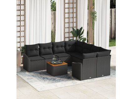 Sada zahradních pohovek s polštářem 9 pcs Černá Poly ratan