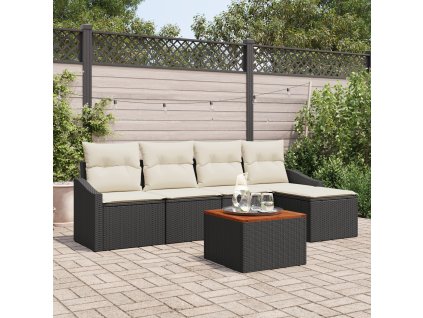 Sada zahradních pohovek s polštářem 6 pcs Černá Poly ratan